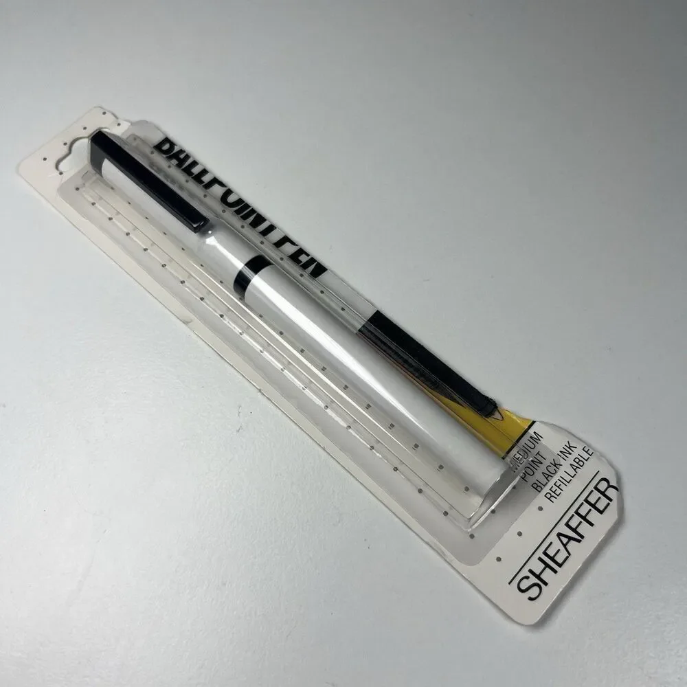 Vtg Sheaffer White Delta Grip Ball Point Pen Refillable Medium Blk NOS -read
